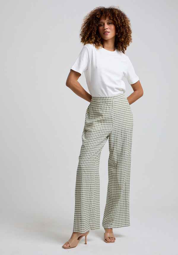 Lily And Lionel Leon Wide Leg Houndstooth Print Trouser In Green