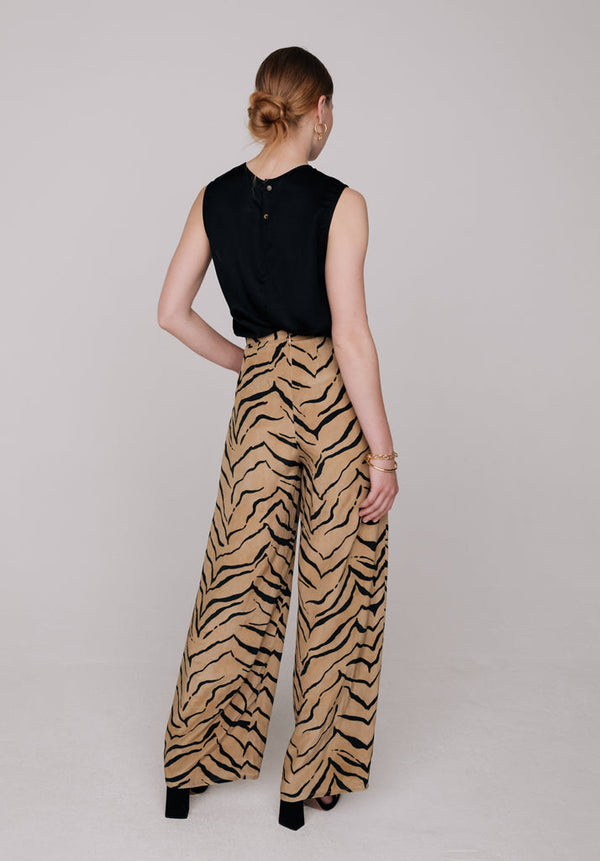 Lily And Lionel Leon Wide Leg Tiger Print Trouser In Brown