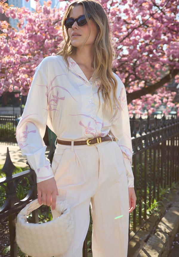 lily and lionel Lillibet Large Floral Print Shirt In Cream