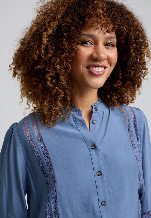 Lily And Lionel Abby Lace Insert Blouse In Blue