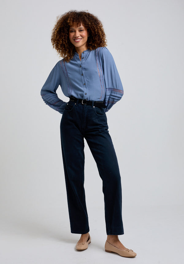 Lily And Lionel Abby Lace Insert Blouse In Blue