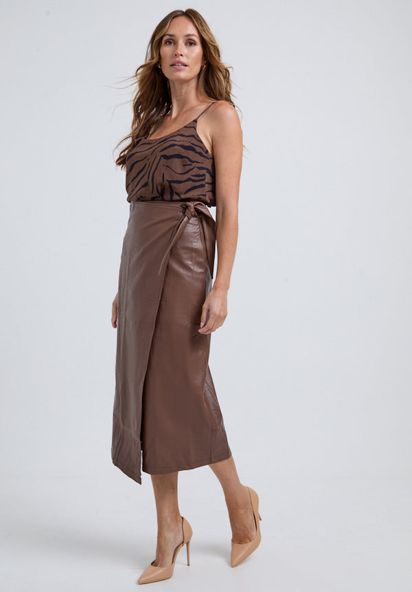 Lily And Lionel Emily Wrap Midi Skirt In Brown