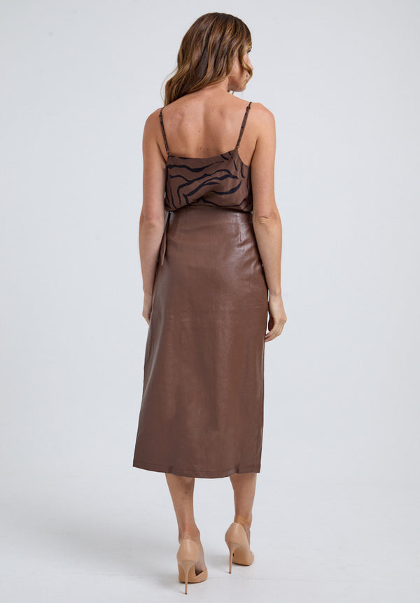 Lily And Lionel Emily Wrap Midi Skirt In Brown