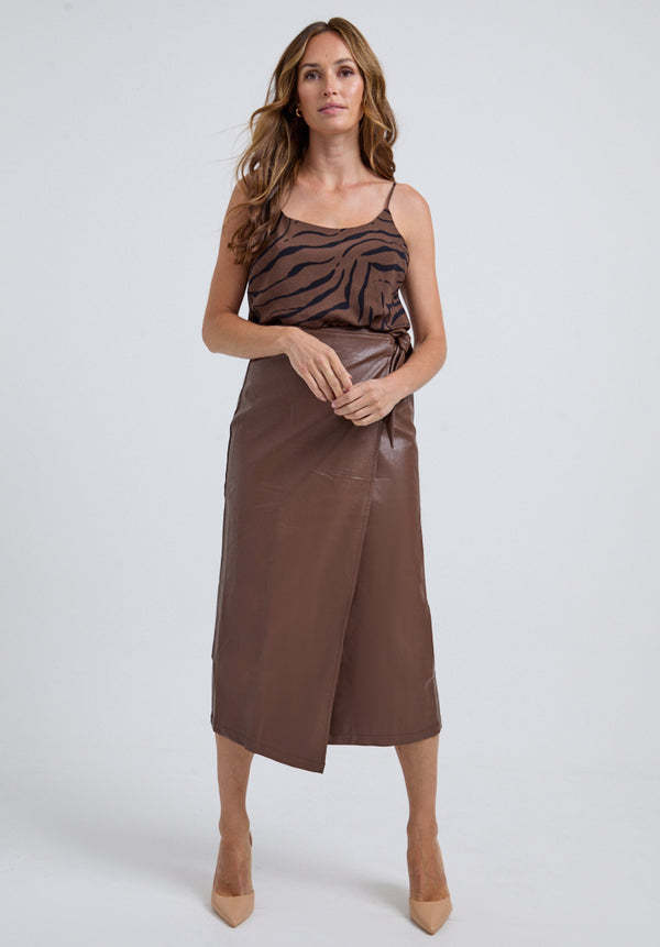 lily and lionel Emily Wrap Midi Skirt In Brown