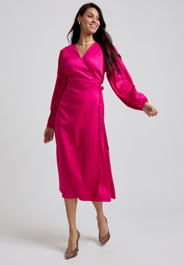 lily and lionel Fifi Wrap Midi Dress In Pink