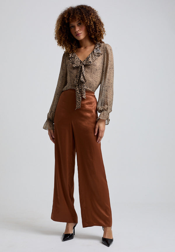 lily and lionel Leon Wide Leg Trouser In Brown