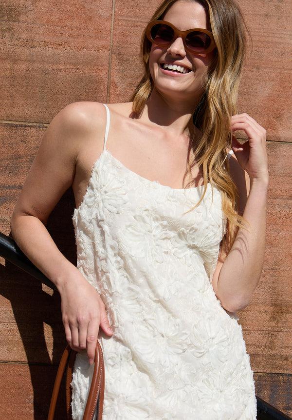 Lily And Lionel Lily Spaghetti Strap Ribbon Work Midi Dress In Cream