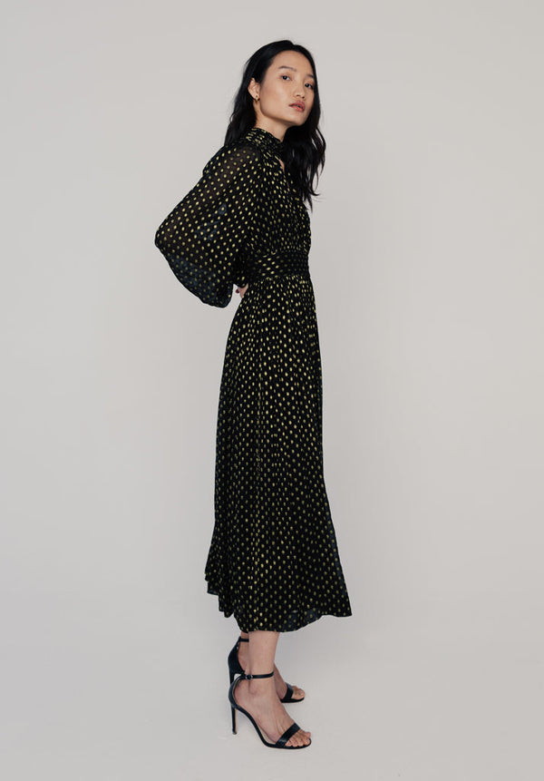 Lily And Lionel Marianne Keyhole Gold Spot Midi Dress In Black