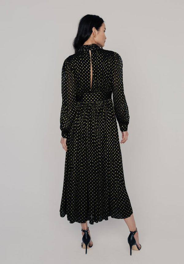 Lily And Lionel Marianne Keyhole Gold Spot Midi Dress In Black