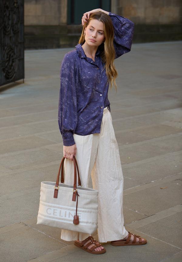 Lily And Lionel Marrianne Peter Pan Collar Josephine Print Shirt In Navy