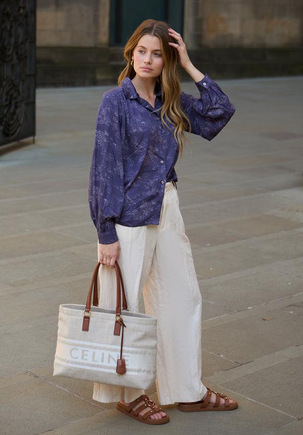 Lily And Lionel Marrianne Peter Pan Collar Josephine Print Shirt In Navy