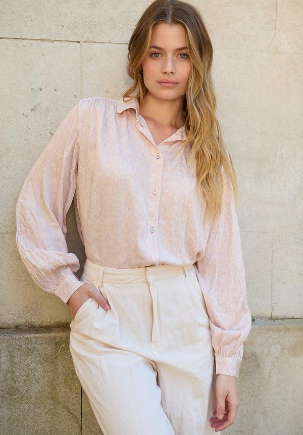 Lily And Lionel Marrianne Peter Pan Collar Tonal Foulard Floral Print Shirt In Pink