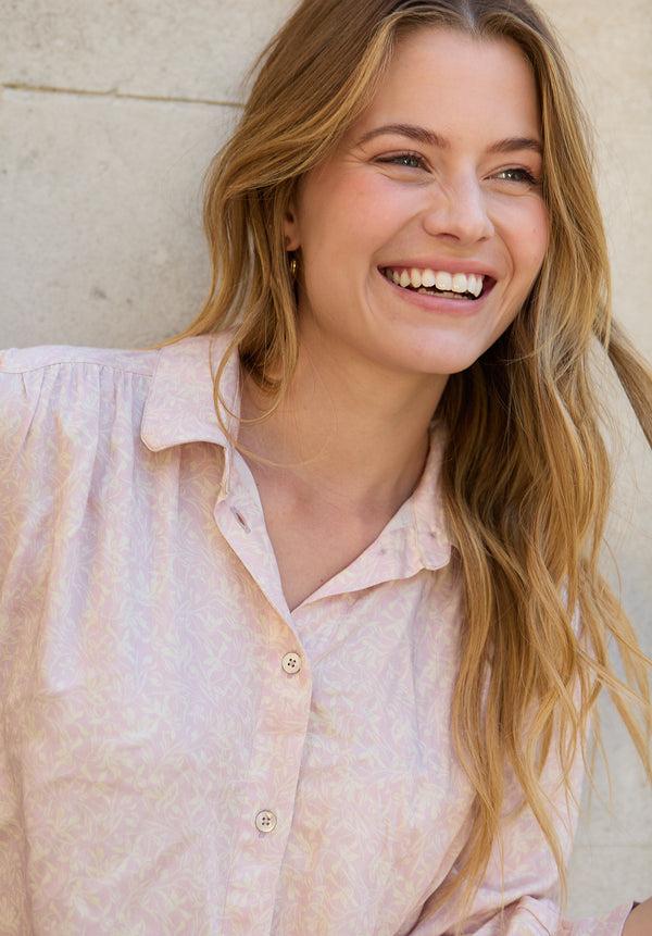 lily and lionel Marrianne Peter Pan Collar Tonal Foulard Floral Print Shirt In Pink