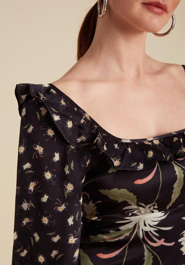 Lily And Lionel Martha Square Neck Moonflower Print Midi Dress In Navy