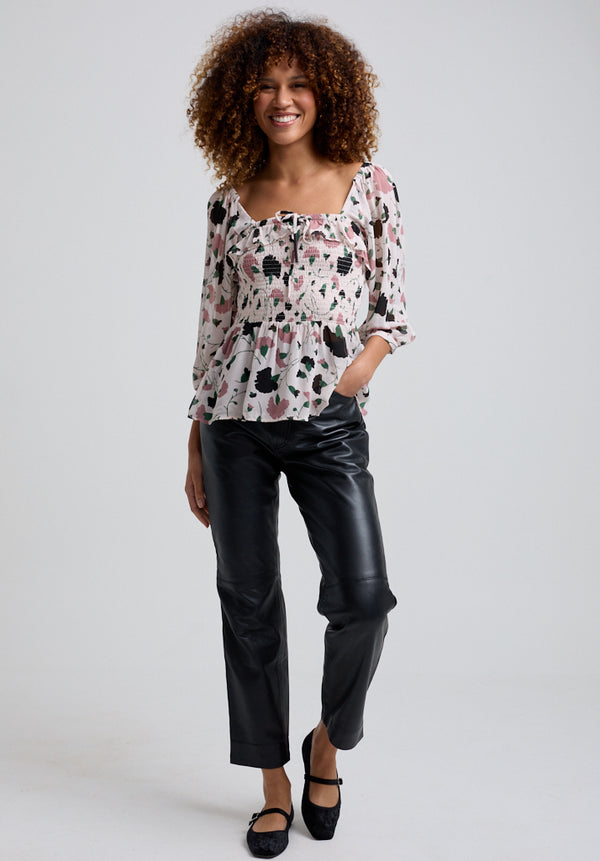 Lily And Lionel Matilda Peplum Peony Print Blouse In Cream