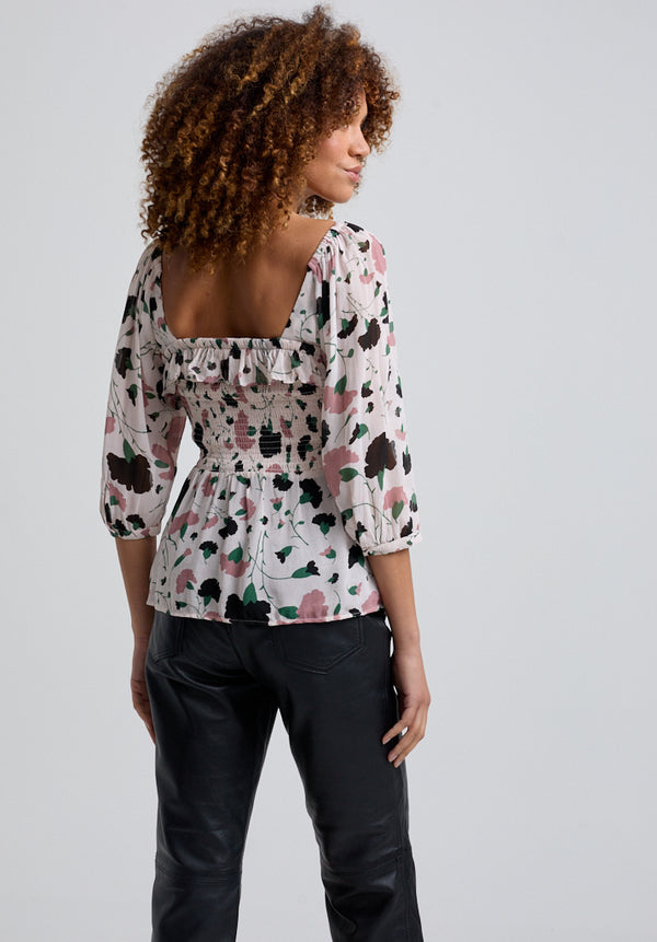 Lily And Lionel Matilda Peplum Peony Print Blouse In Cream