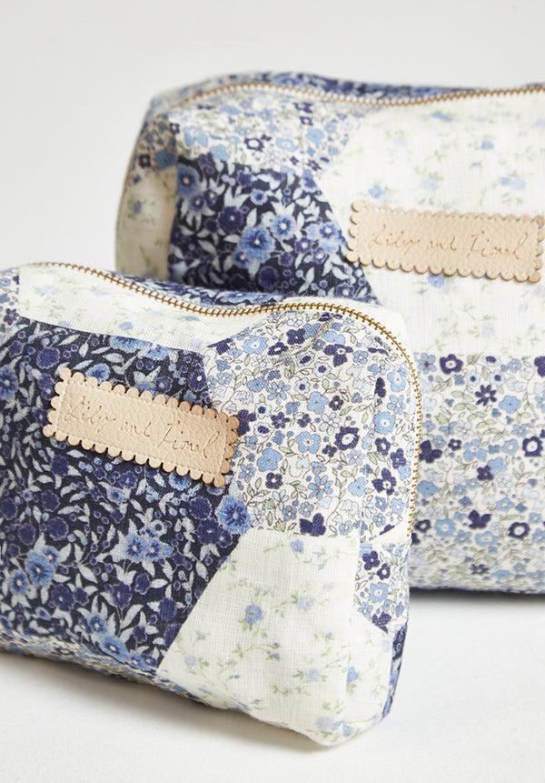 Lily And Lionel Maya Aster Print Patchwork Cosmetic Bag In Blue