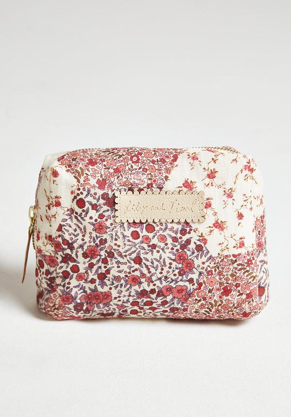 lily and lionel Maya Aster Print Patchwork Cosmetic Bag In Pink