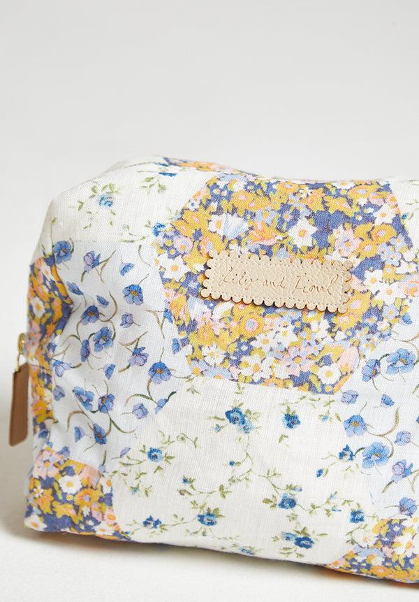 Lily And Lionel Maya Summer Patchwork Print Cosmetic Bag In Blue