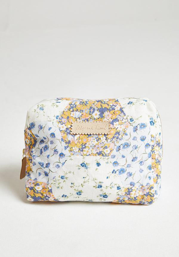 lily and lionel Maya Summer Patchwork Print Cosmetic Bag in Blue