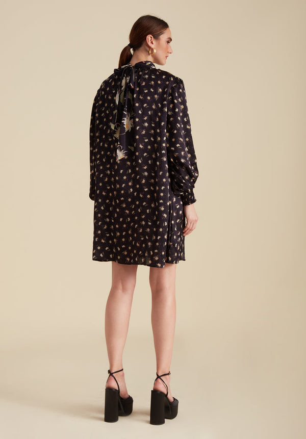 Lily And Lionel Molly High Neck Moonflower Print Mini Dress In Navy