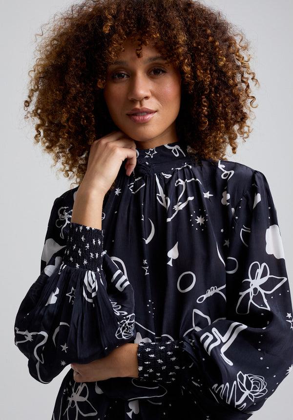 Lily And Lionel Molly High Neck Spellbound Print Mini Dress In Black