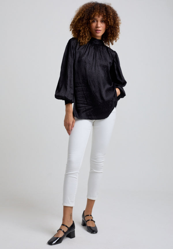 Lily And Lionel Molly Turtle Neck Animal Blouse In Black