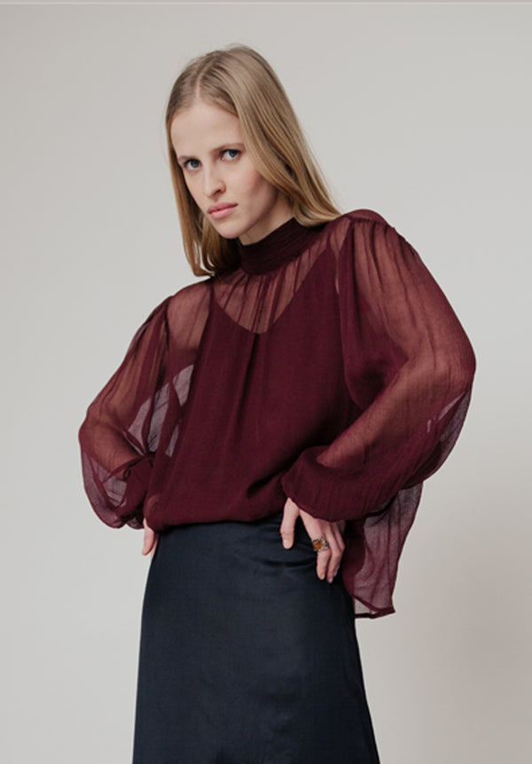 lily and lionel Molly Turtle Neck Blouse In Burgundy