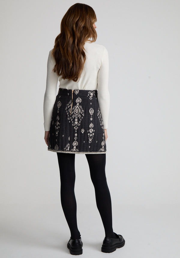 Lily And Lionel Nala Quilted Floral Print Mini Skirt In Black