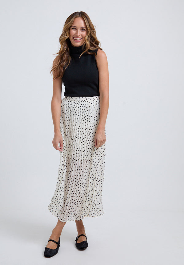 lily and lionel Nia Polka Dot Printed Midi Skirt In White