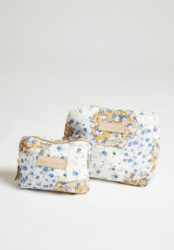 lily and lionel Nola Summer Patchwork Print Wash Bag In Blue