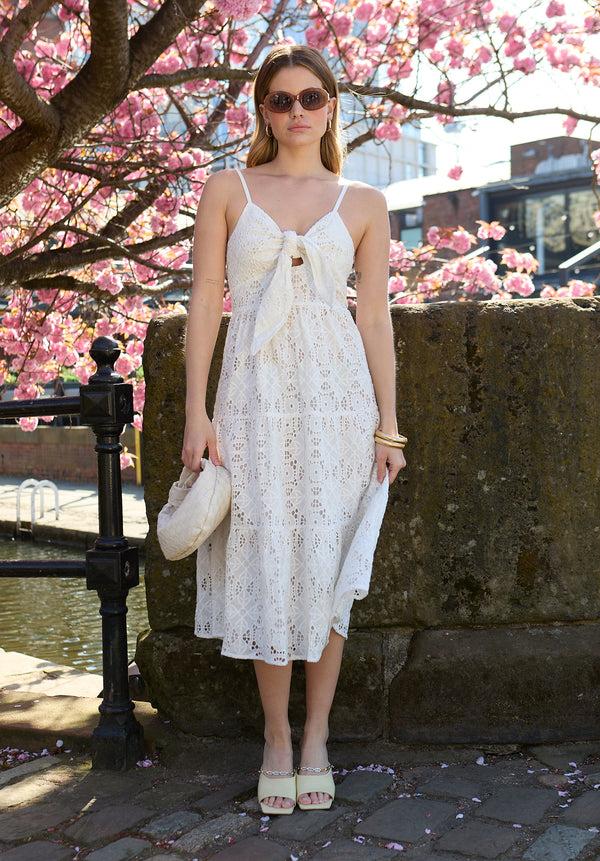 lily and lionel Onita Tiered Broderie Anglaise Midi Dress In White
