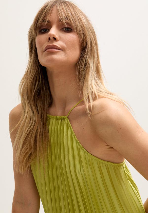 Lily And Lionel Philomena Halter Neck Pleated Maxi Dress In Green