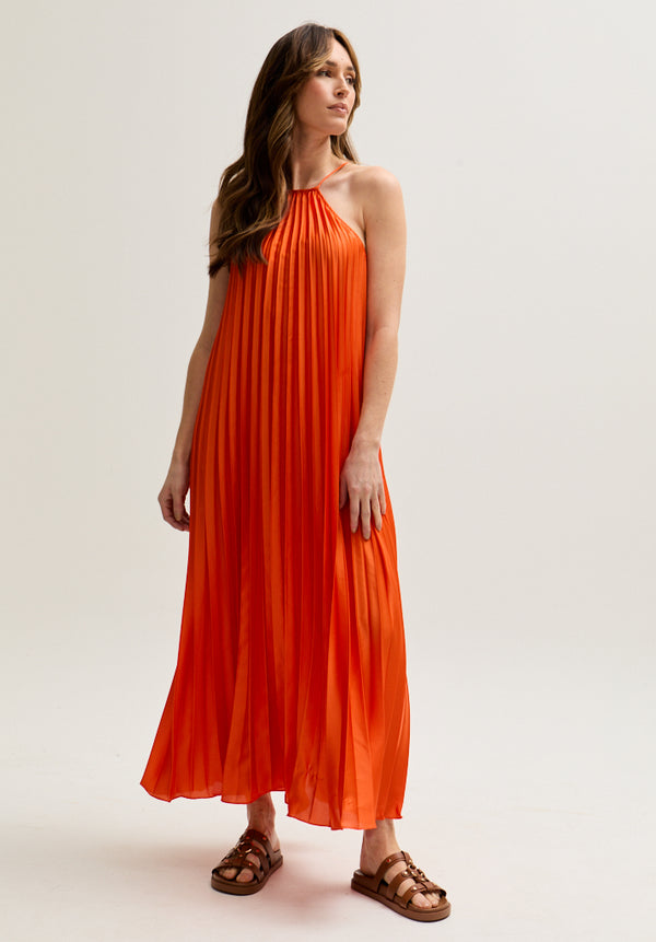 Lily And Lionel Philomena Halter Neck Pleated Maxi Dress In Orange