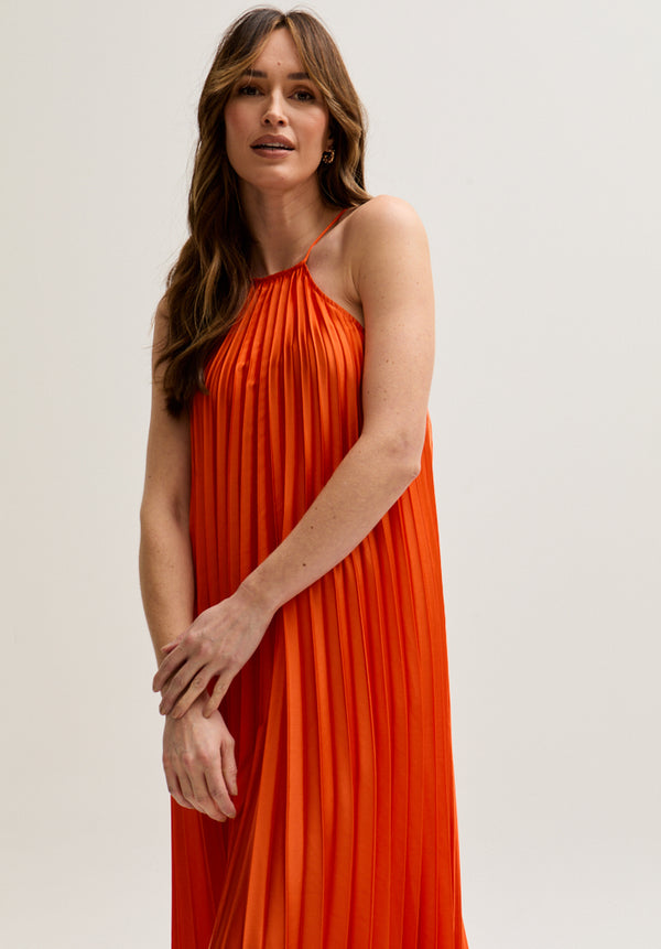 Lily And Lionel Philomena Halter Neck Pleated Maxi Dress In Orange