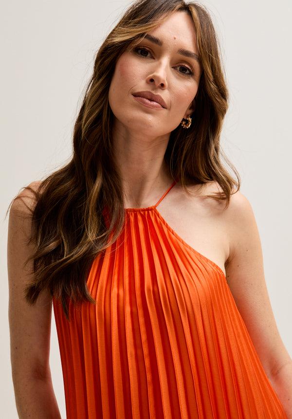 Lily And Lionel Philomena Halter Neck Pleated Maxi Dress In Orange