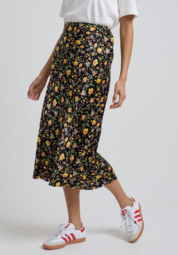 Lily And Lionel Poppy Bias Cut Floral Print Midi Skirt In Multi