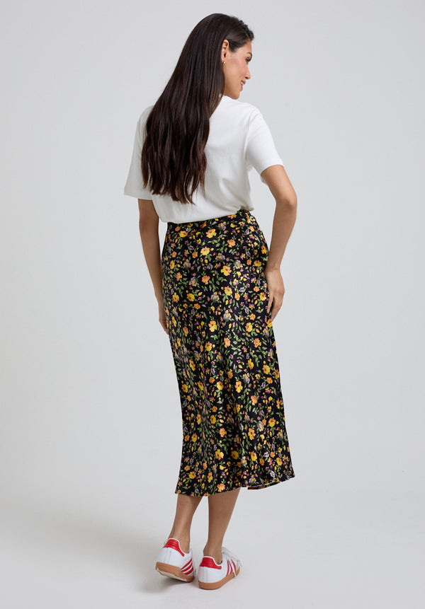 Lily And Lionel Poppy Bias Cut Floral Print Midi Skirt In Multi