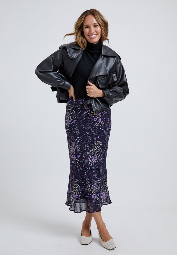 Lily And Lionel Poppy Bias Cut Zodiac Print Midi Skirt In Multi