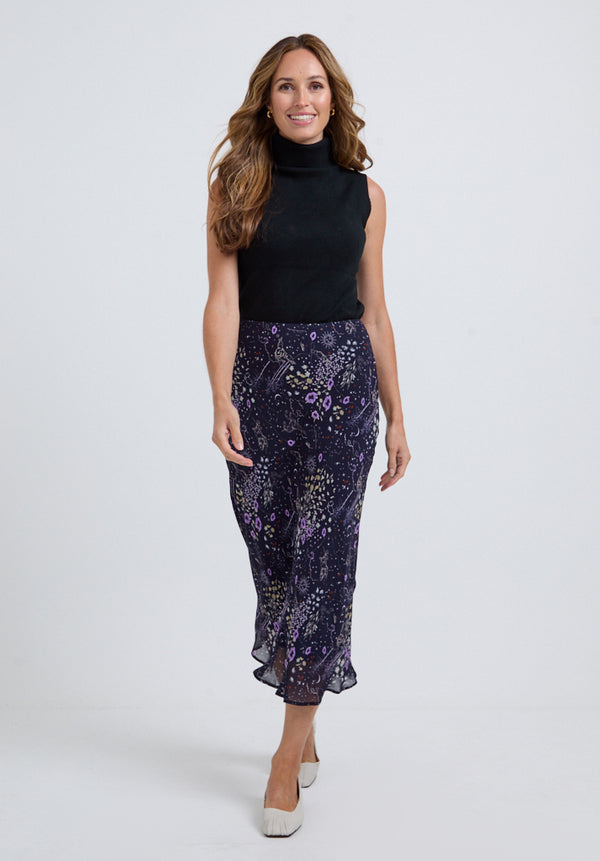 Lily And Lionel Poppy Bias Cut Zodiac Print Midi Skirt In Multi