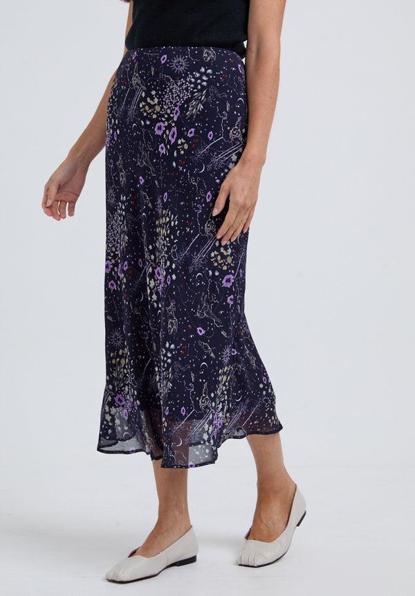 Lily And Lionel Poppy Bias Cut Zodiac Print Midi Skirt In Multi