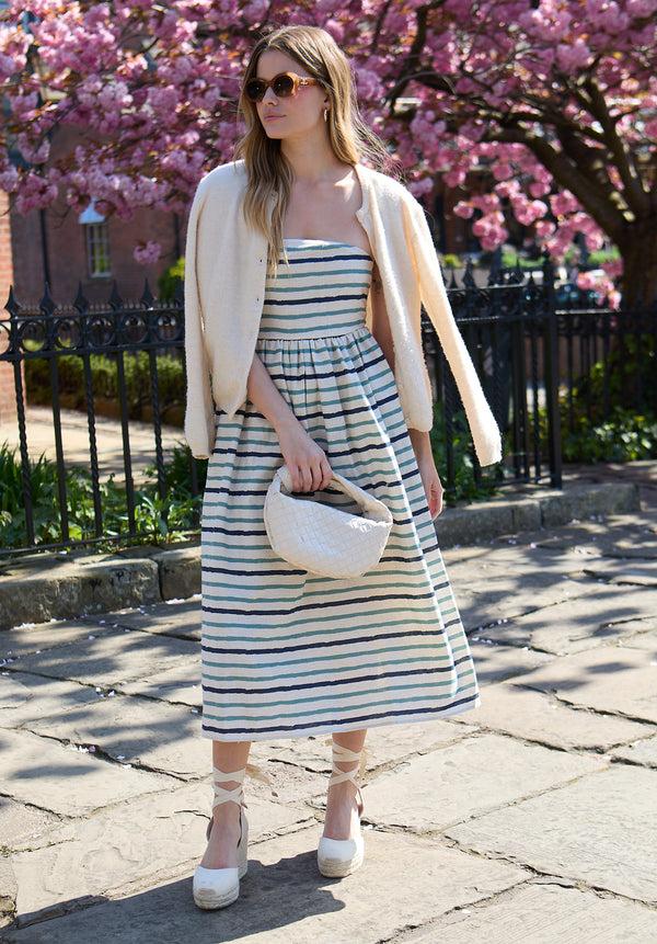 Lily And Lionel Regatta Sleeveless Bardot Neck Midi Dress In Multi