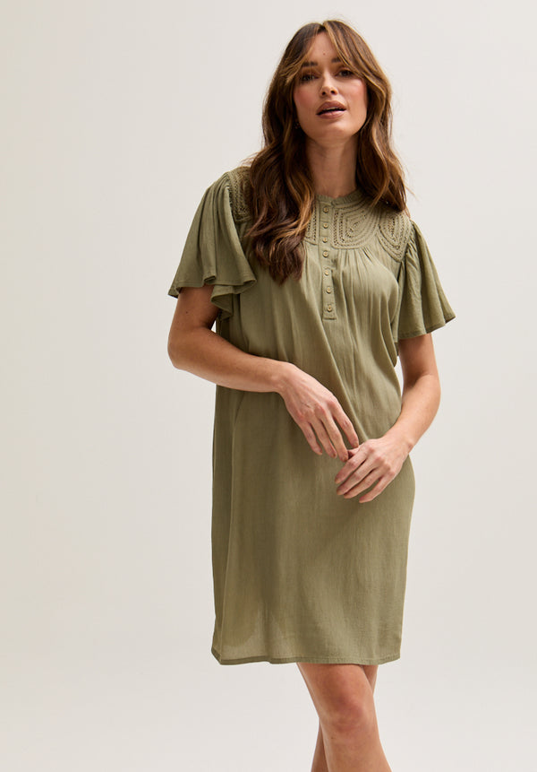 Lily And Lionel Roma Angel Sleeve Mini Dress In Green