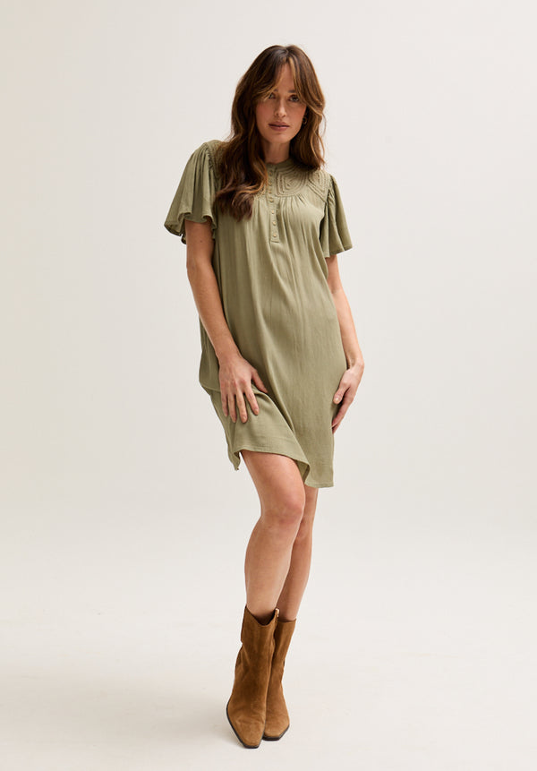 Lily And Lionel Roma Angel Sleeve Mini Dress In Green