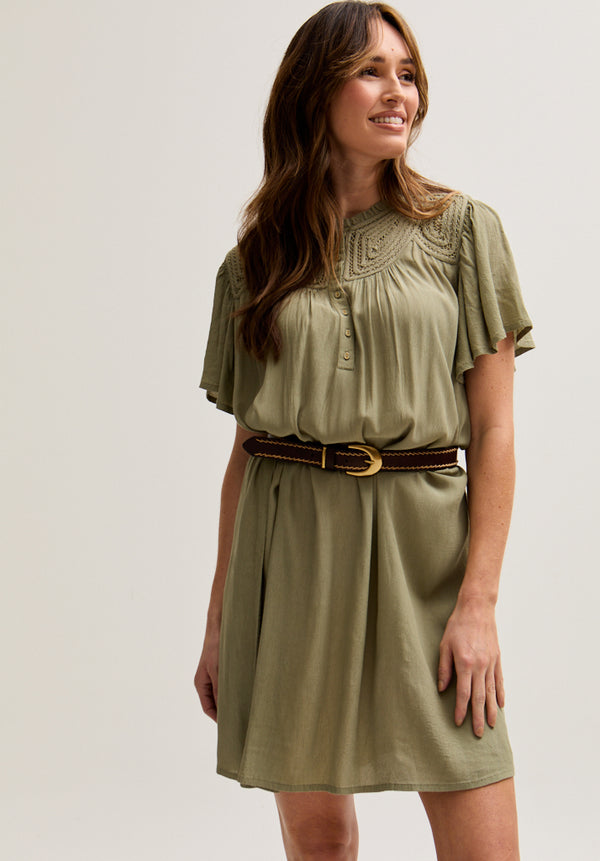 lily and lionel Roma Angel Sleeve Mini Dress In Green