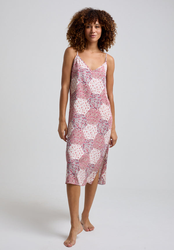 Lily And Lionel Rosie V-Neck Aster Patchwork Print Nightie In Pink