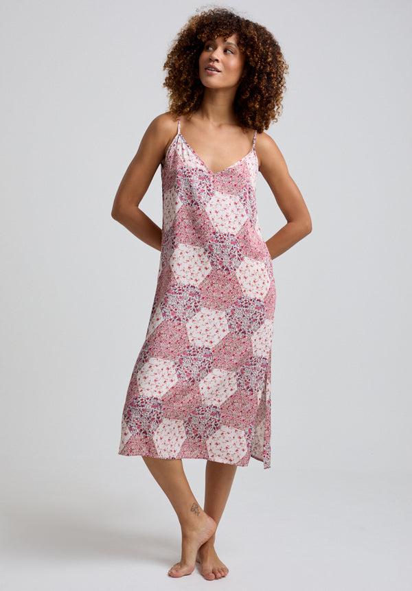 lily and lionel Rosie V-Neck Aster Patchwork Print Nightie In Pink