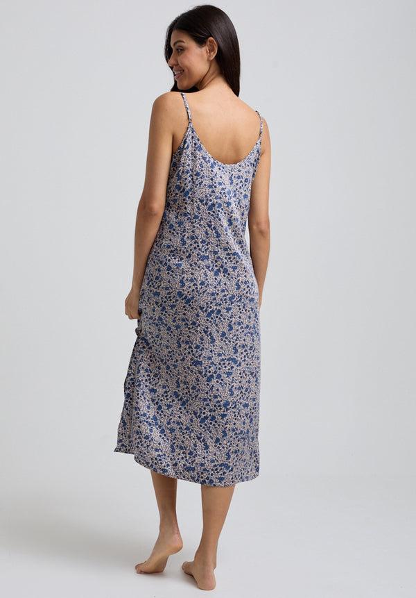 Lily And Lionel Rosie V-Neck Aster Print Nightie In Blue