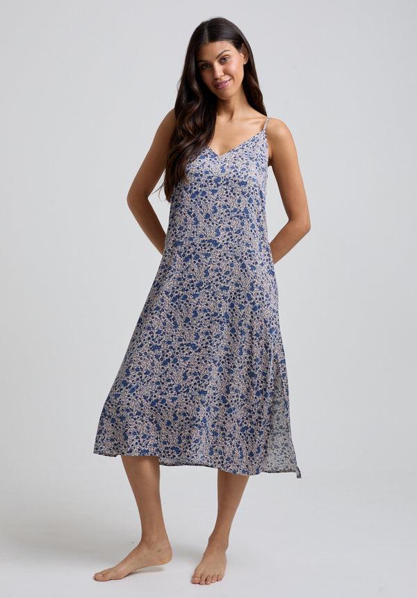lily and lionel Rosie V-Neck Aster Print Nightie In Blue