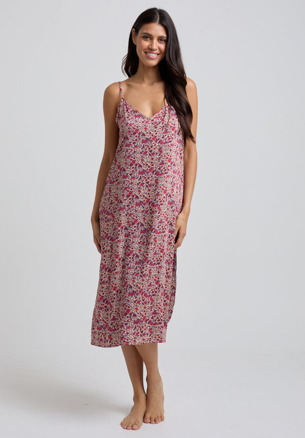 Lily And Lionel Rosie V-Neck Aster Print Nightie In Pink
